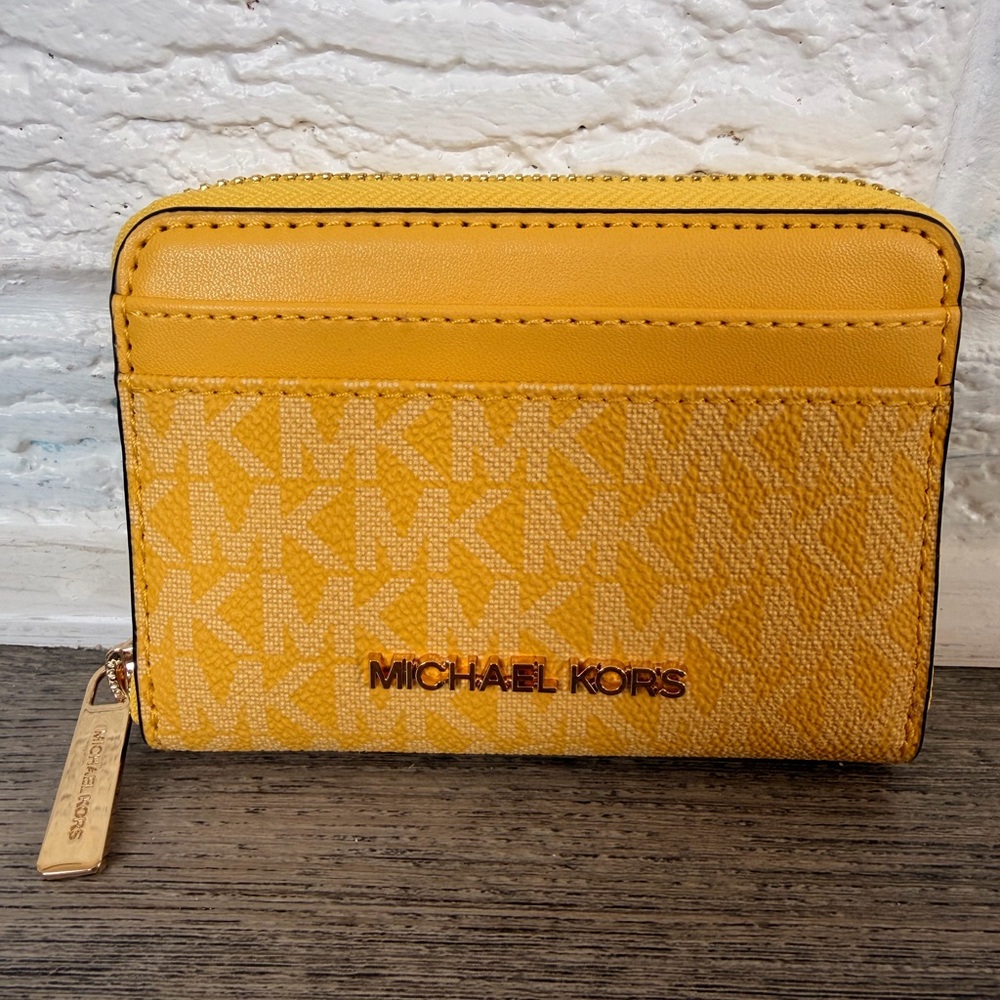 Michael Kors Yellow Ziparound Cardholder with Gold Hardware